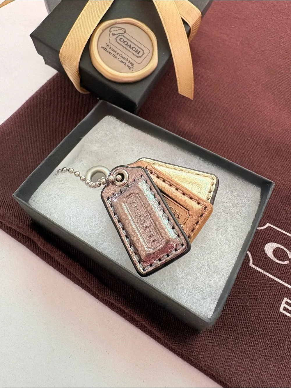 Y2K Coach RARE SET OF 3 | Mixed Metals Metallic Leather Hangtags Bag Charms